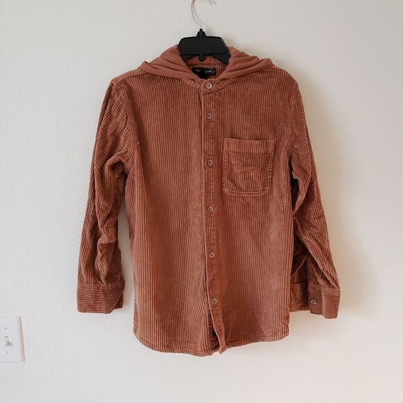 Treasure & Bond Corduroy Button Front Hoodie (Big Boys) Brown Dijon/XL - Picture 8 of 9